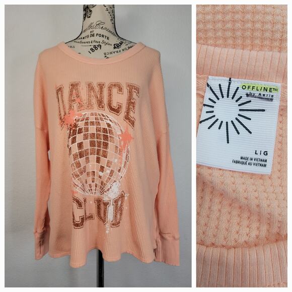 Aerie Sweatshirt Womens Large Waffle Knit Oversized Pulllover Boxy Dance Club - Picture 1 of 11